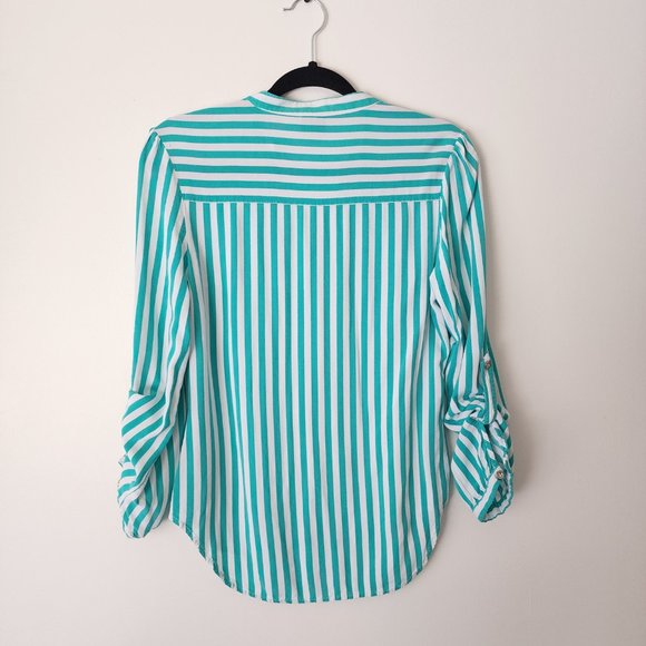 Baught in South Africa - Miladys Teal and White Stripped Button Up Blouse - Picture 3 of 7